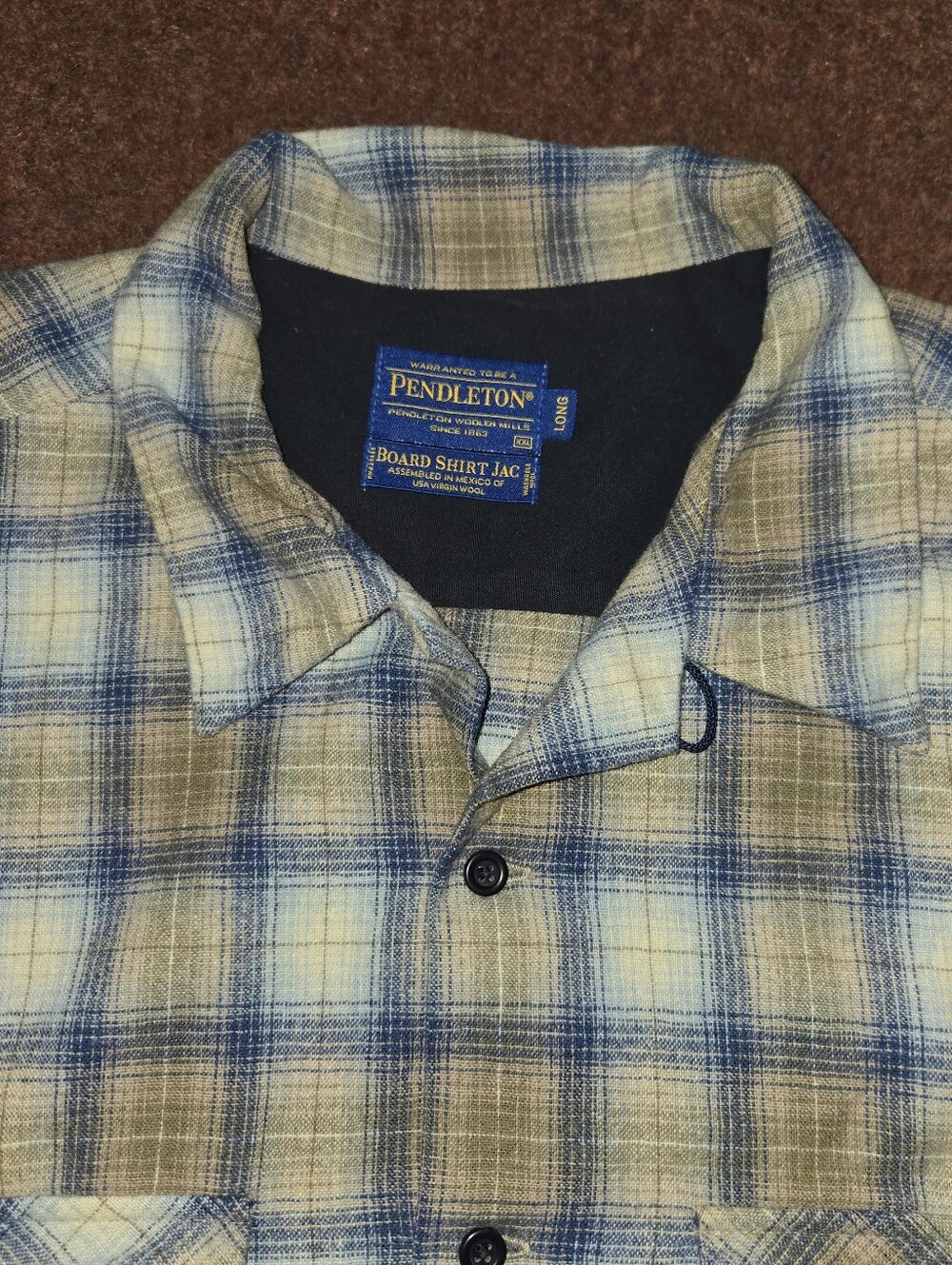 Y2k Vintage Pendleton Board Shirt Plaid Brown Blue Wool XXL Long